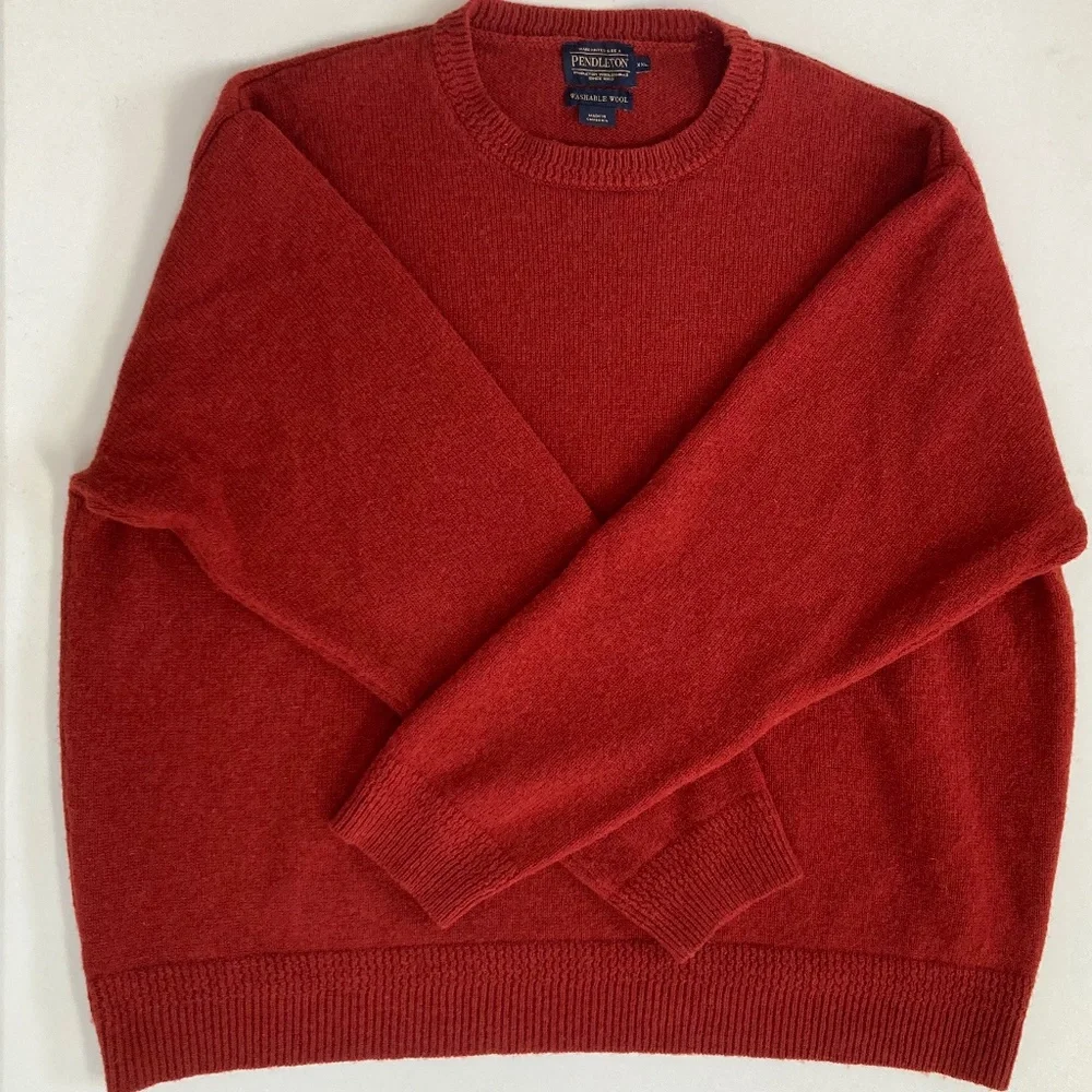 Pendleton Mens Shetland Wool Washable Crew Neck Pullover Sweater XXL Sienna Red